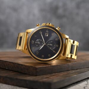 Classic Chronograph Wooden Watch Ebony Wood Gold